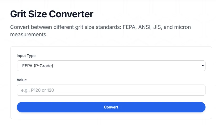 Metallographic grit size converter tool