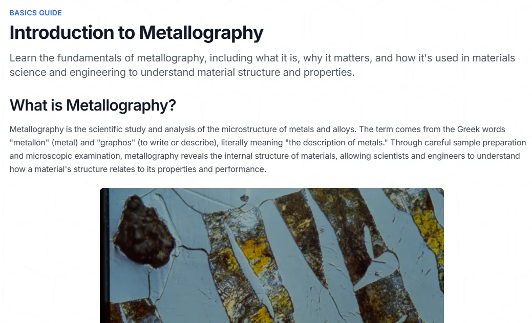Metallographic sample preparation guide showing step-by-step procedures